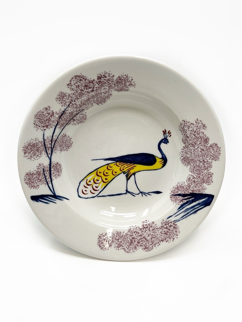 Vintage Williamsburg Chowning's Tavern Peacock Rimmed Fruit/Dessert Bowl MCM Vtg